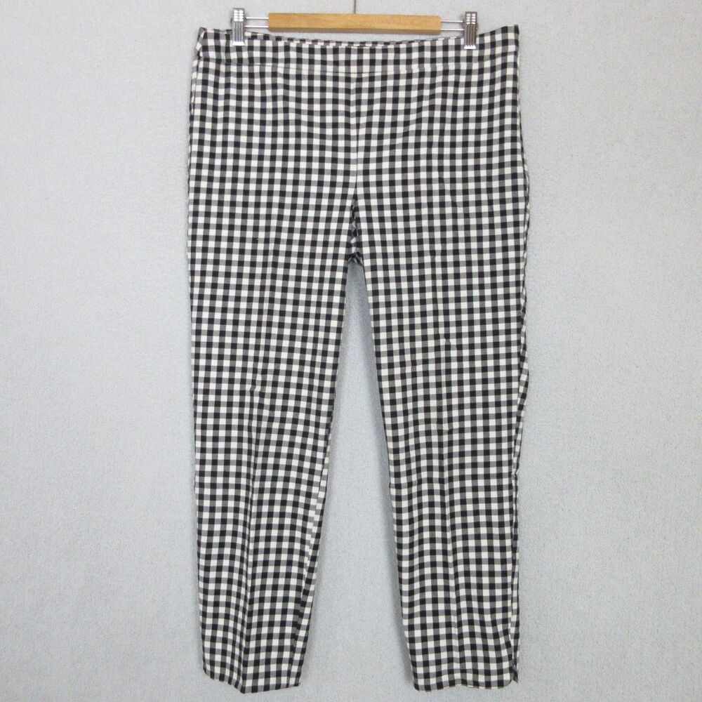 Talbots Chatham Ankle Pants Womens 12 Black White Gingham Cotton Blend High Rise